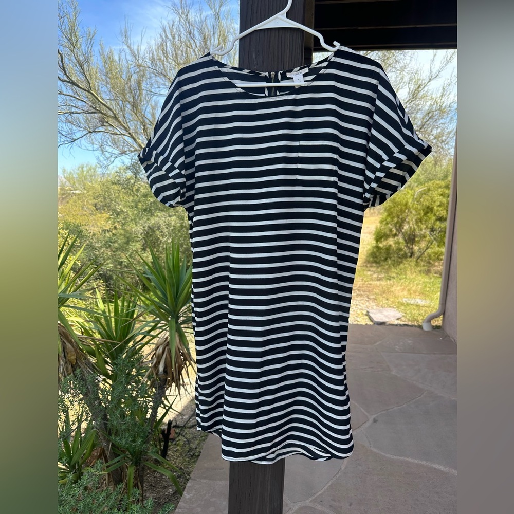 Black and white striped boxy dress